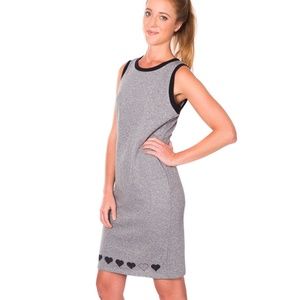 Charcoal Gray Heart Print Sleeveless Sheath Dress